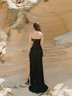 One-Shoulder Draped Velvet Maxi Dress H7114