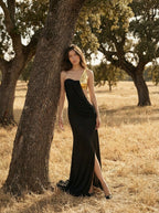 One-Shoulder Draped Velvet Maxi Dress H7114