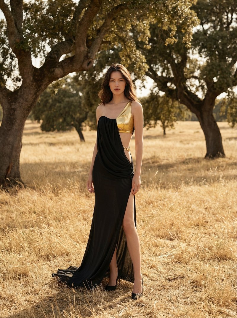 One-Shoulder Draped Velvet Maxi Dress H7114