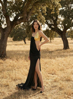 One-Shoulder Draped Velvet Maxi Dress H7114