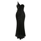 One-Shoulder Draped Velvet Maxi Dress H7114