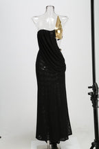 One-Shoulder Draped Velvet Maxi Dress H7114