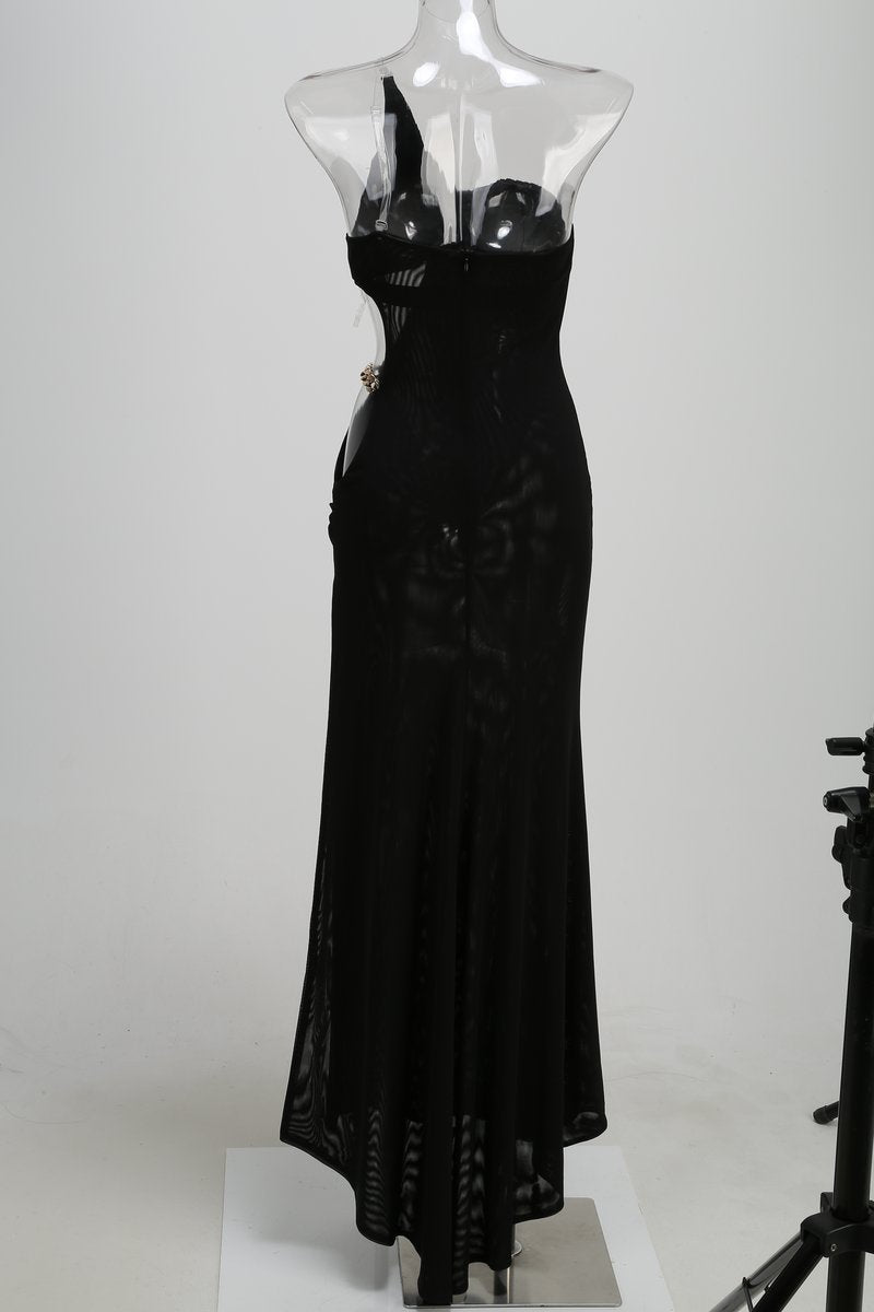 One-Shoulder Draped Velvet Maxi Dress H7114