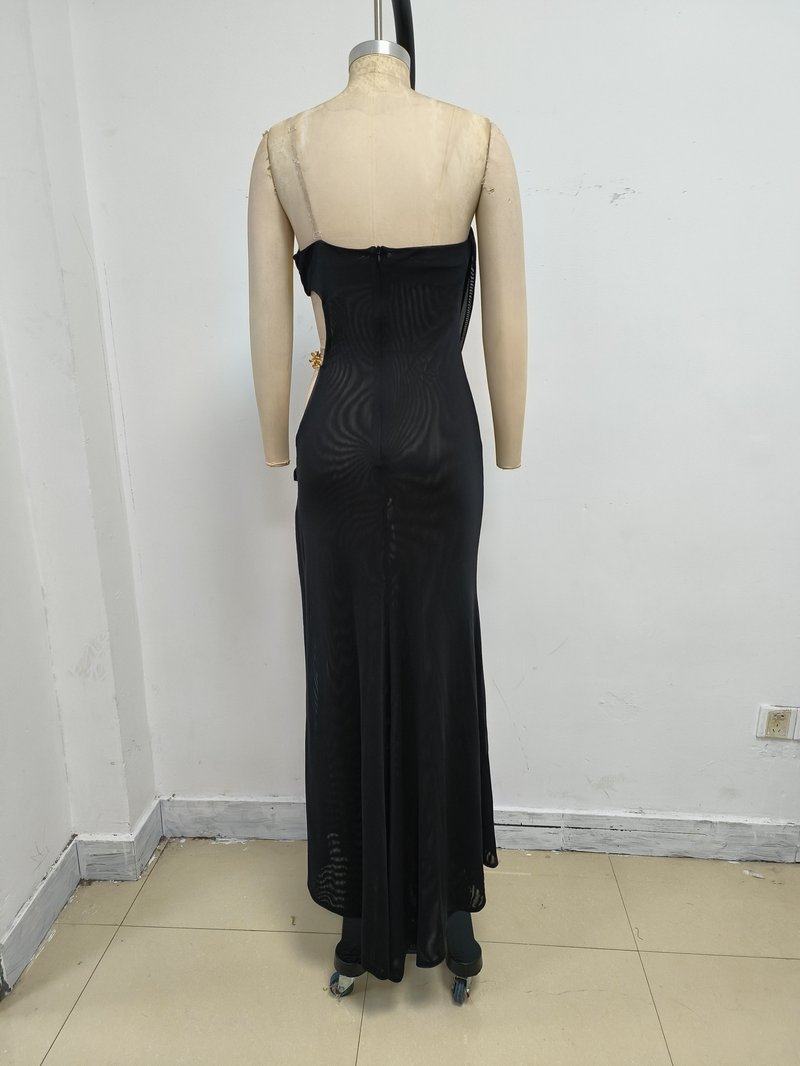 One-Shoulder Draped Velvet Maxi Dress H7114
