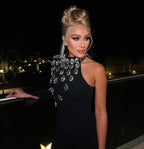One Shoulder Embellished Black Gown H6194