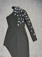 One Shoulder Embellished Black Gown H6194