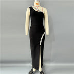 One Shoulder Embellished Slit Midi Dress H6802