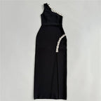 One Shoulder Embellished Slit Midi Dress H6802
