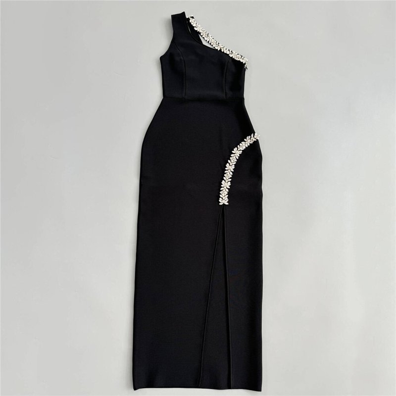 One Shoulder Embellished Slit Midi Dress H6802