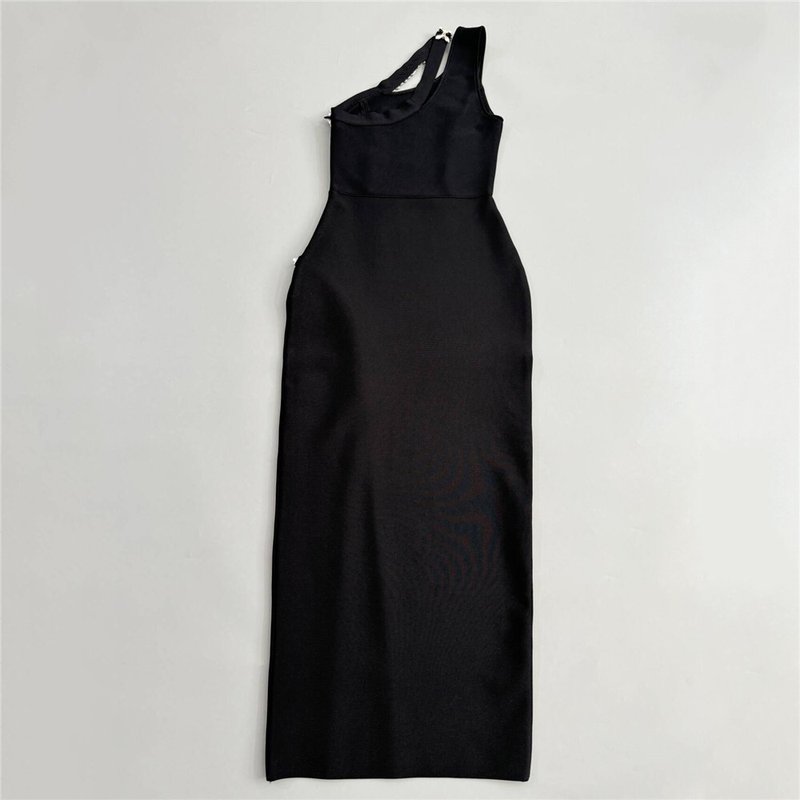 One Shoulder Embellished Slit Midi Dress H6802