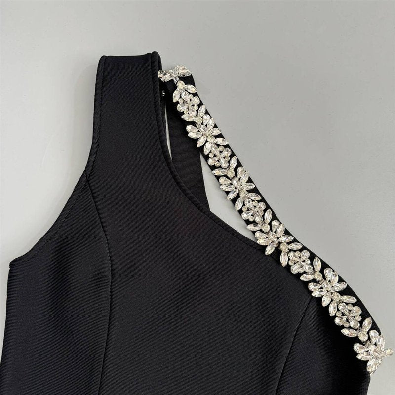 One Shoulder Embellished Slit Midi Dress H6802