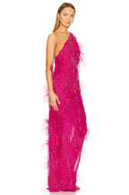 One Shoulder Feather Beaded Maxi Dress H6252