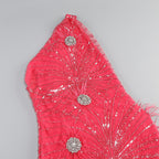 One Shoulder Feather Beaded Maxi Dress H6252