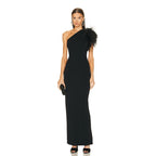 One Shoulder Feather Maxi Dress H6066