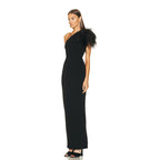 One Shoulder Feather Maxi Dress H6066