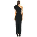 One Shoulder Feather Maxi Dress H6066