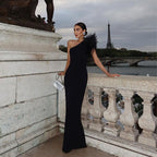 One Shoulder Feather Maxi Dress H6066