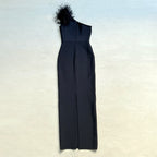 One Shoulder Feather Maxi Dress H6066