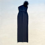 One Shoulder Feather Maxi Dress H6066