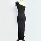 One Shoulder Feather Maxi Dress H6066