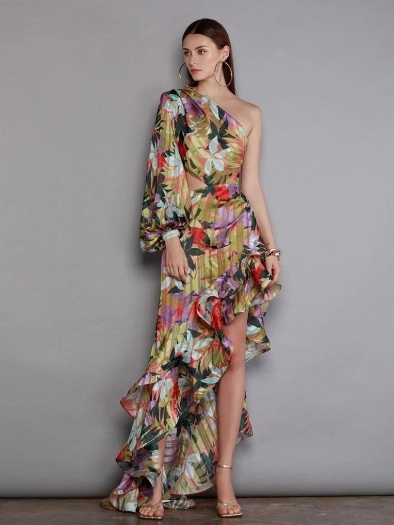 One Shoulder Floral Asymmetrical Maxi Dress H6318