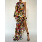 One Shoulder Floral Asymmetrical Maxi Dress H6318