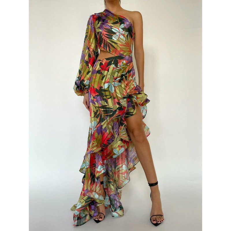 One Shoulder Floral Asymmetrical Maxi Dress H6318