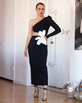 One Shoulder Floral Cutout Midi Dress H6074