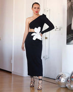 One Shoulder Floral Cutout Midi Dress H6074