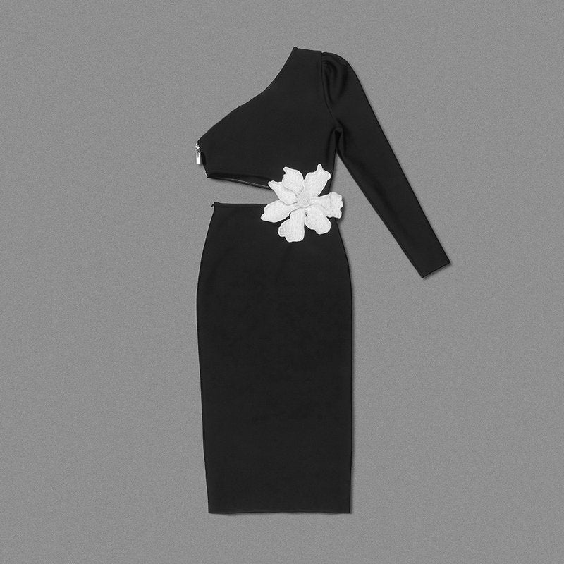 One Shoulder Floral Cutout Midi Dress H6074
