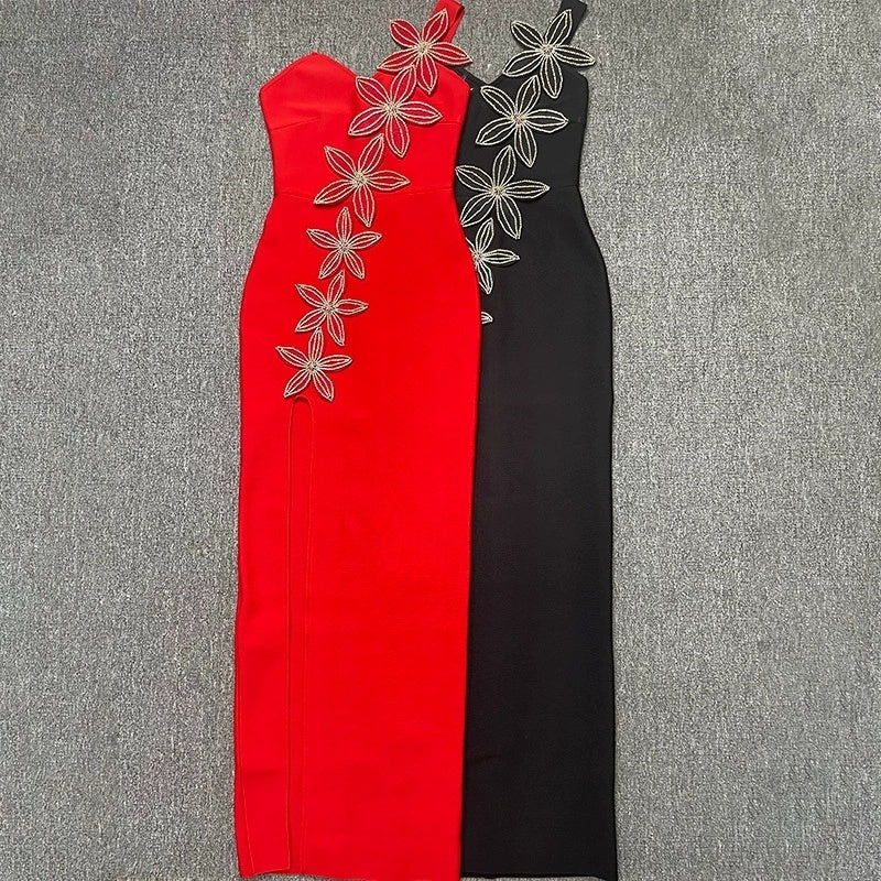 One Shoulder Floral Embellished Bodycon Dress H6609