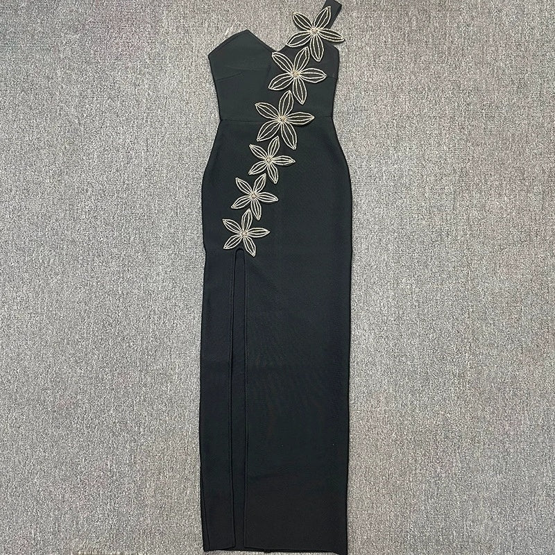 One Shoulder Floral Embellished Bodycon Dress H6609