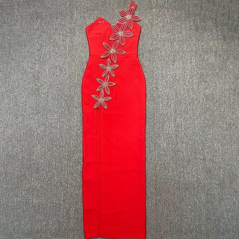 One Shoulder Floral Embellished Bodycon Dress H6609