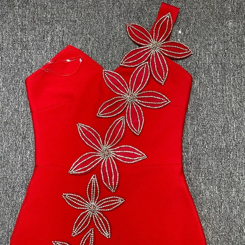 One Shoulder Floral Embellished Bodycon Dress H6609