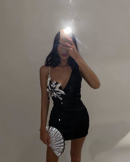 One Shoulder Floral Embellished Mini Dress H5945
