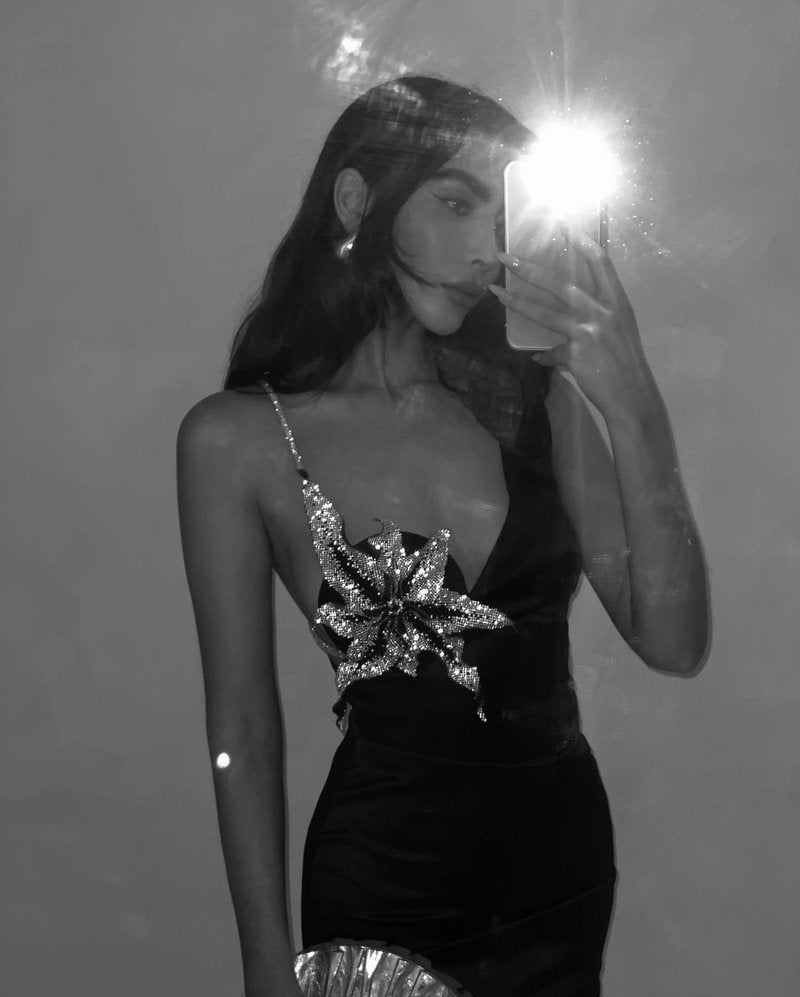 One Shoulder Floral Embellished Mini Dress H5945