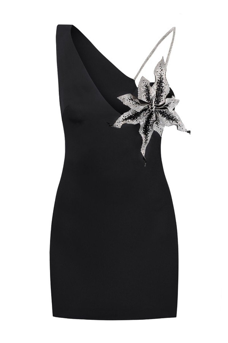 One Shoulder Floral Embellished Mini Dress H5945