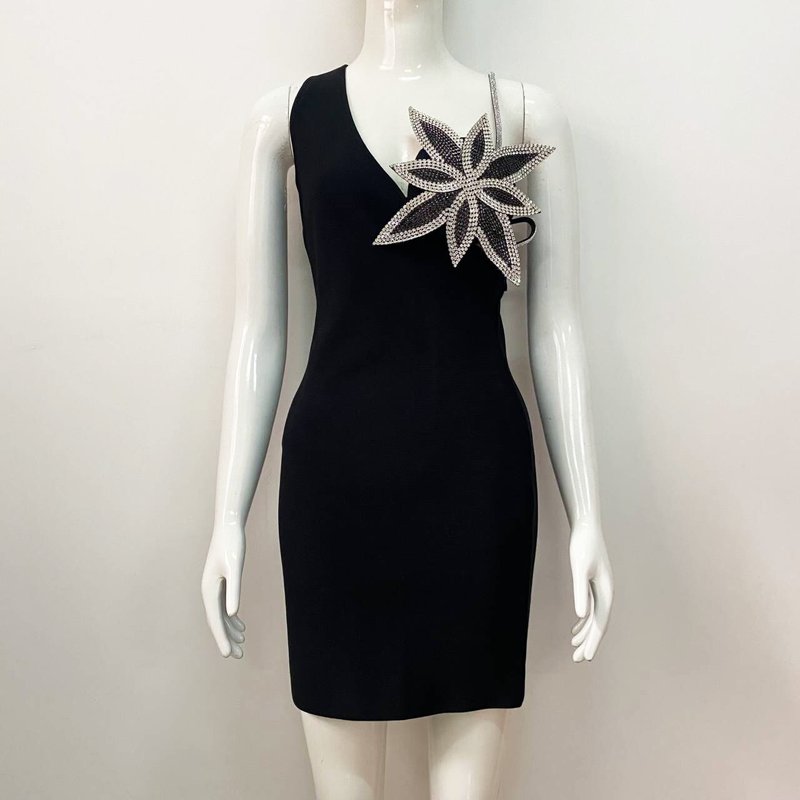 One Shoulder Floral Embellished Mini Dress H5945