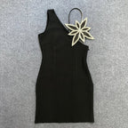 One Shoulder Floral Embellished Mini Dress H5945