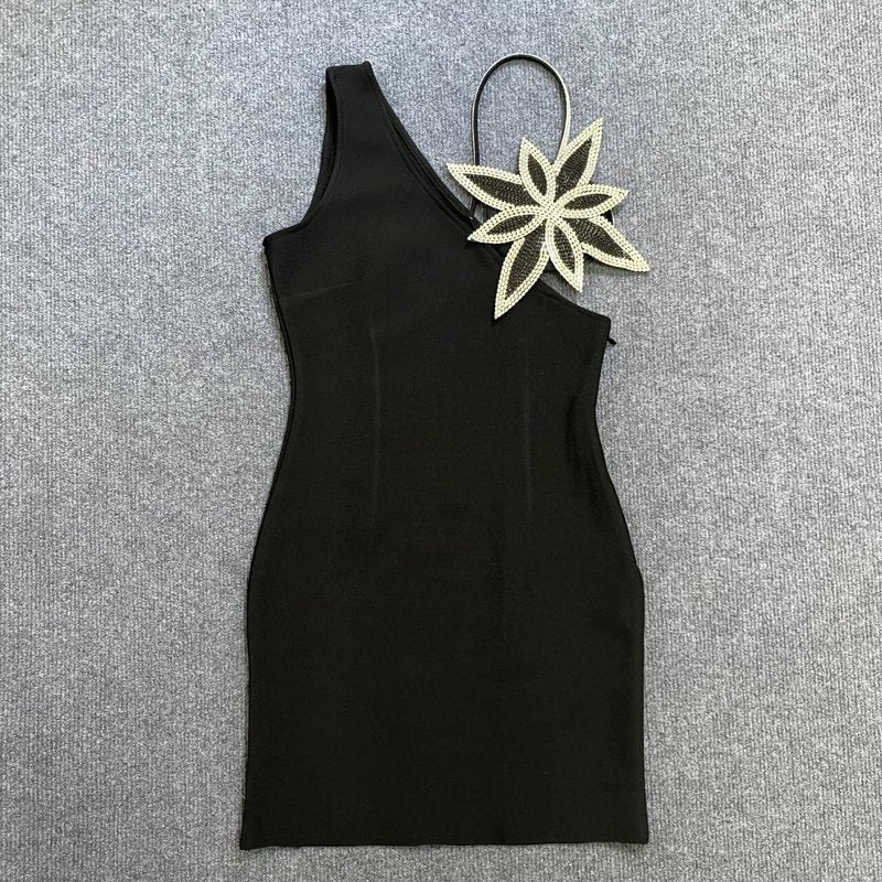 One Shoulder Floral Embellished Mini Dress H5945