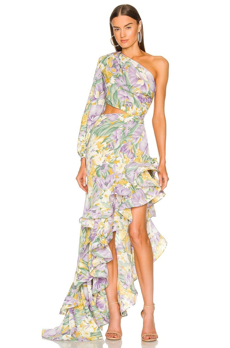 One Shoulder Floral Ruffle Gown H6255