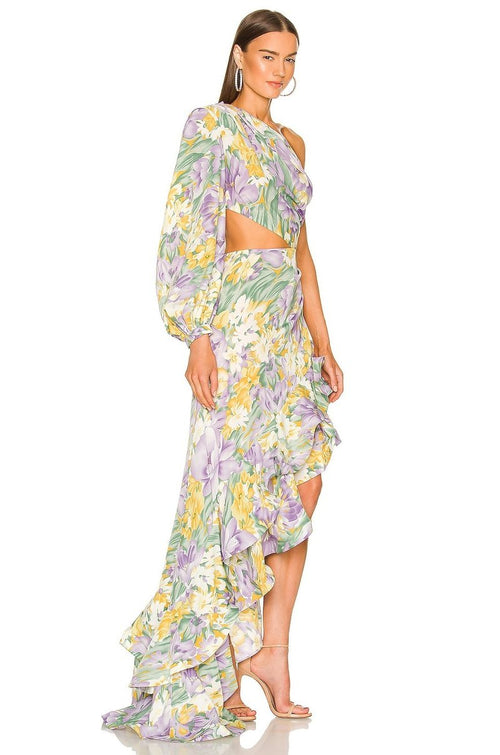 One Shoulder Floral Ruffle Gown H6255