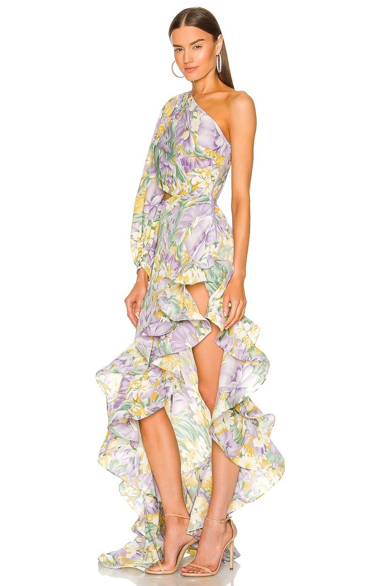 One Shoulder Floral Ruffle Gown H6255