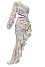 One Shoulder Floral Ruffle Gown H6255