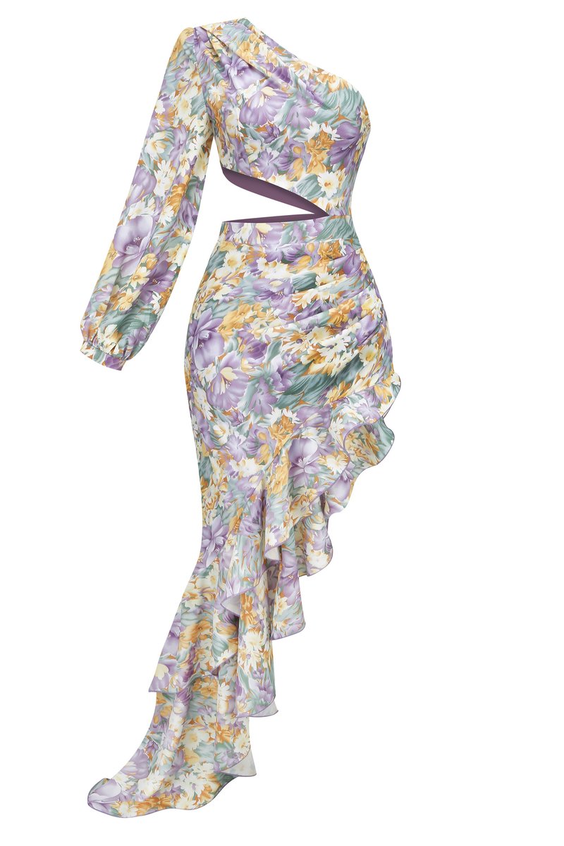 One Shoulder Floral Ruffle Gown H6255