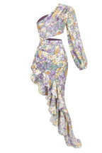 One Shoulder Floral Ruffle Gown H6255
