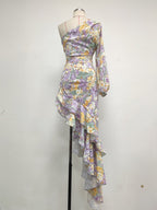 One Shoulder Floral Ruffle Gown H6255