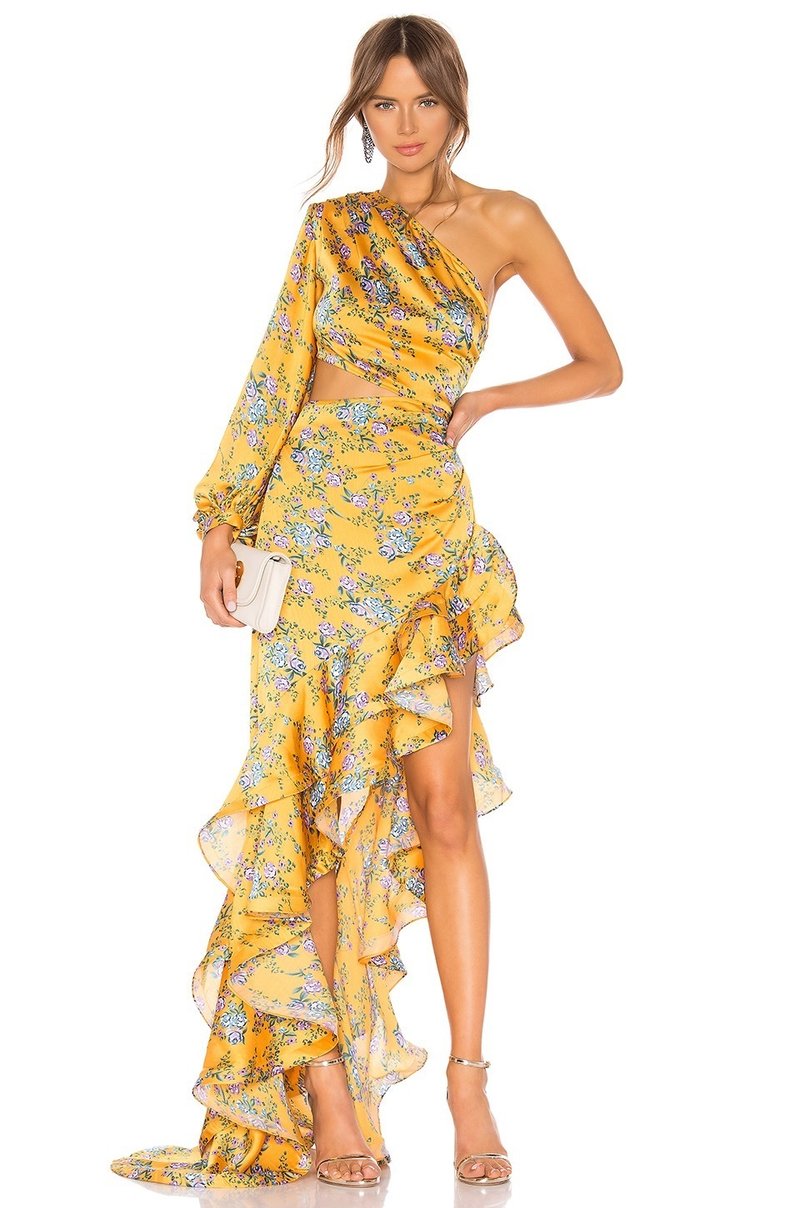 One Shoulder Floral Ruffle Maxi Dress H6256