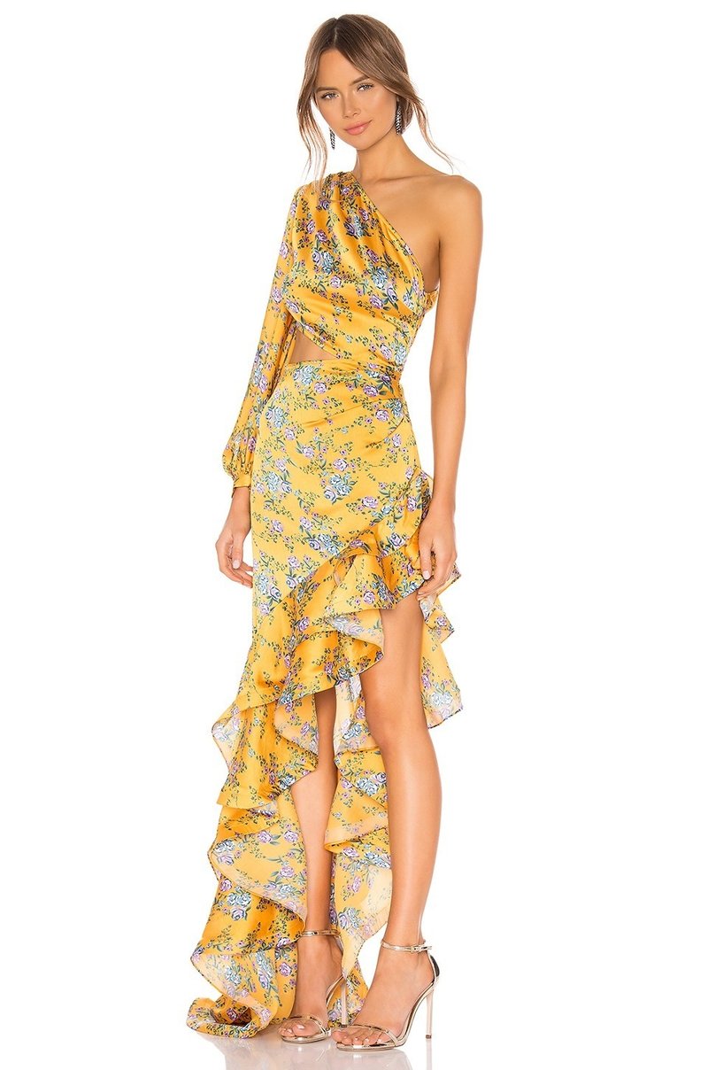 One Shoulder Floral Ruffle Maxi Dress H6256