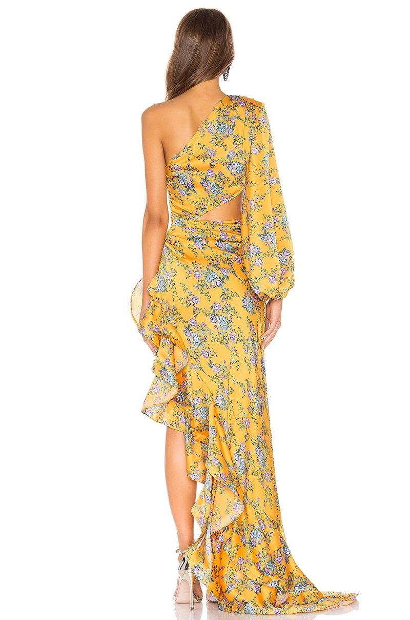 One Shoulder Floral Ruffle Maxi Dress H6256